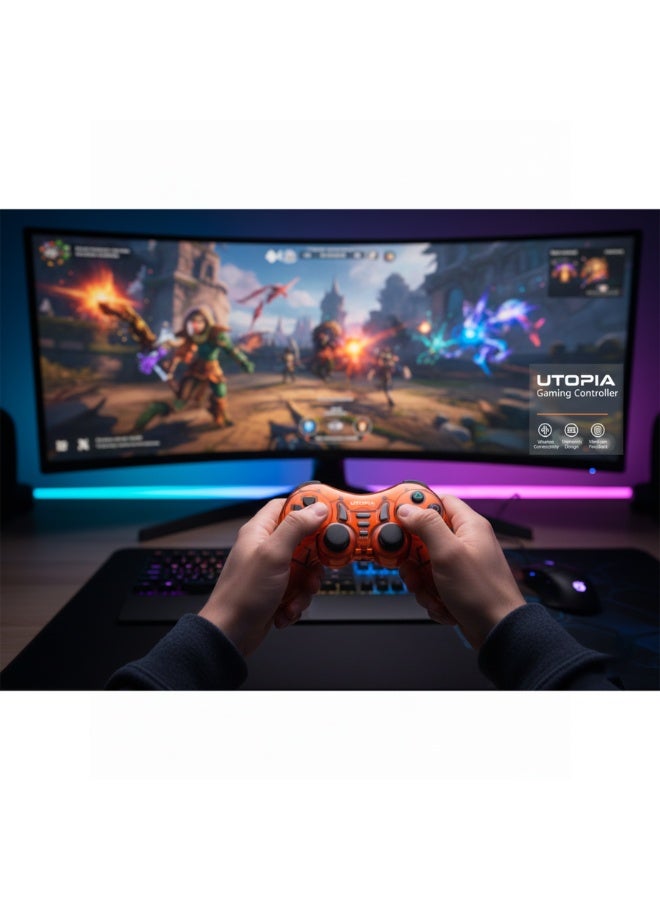 Utopia BA-61 7 in 1 Wireless Gamepad Controller for PS1, PS2, PS3, PC, Laptop, USB, Android TV & Android Box, Lag-Free Wireless Connection, Ergonomic Design with Responsive Buttons & Joysticks, Rechargeable Battery, Plug & Play, Red - Image 3